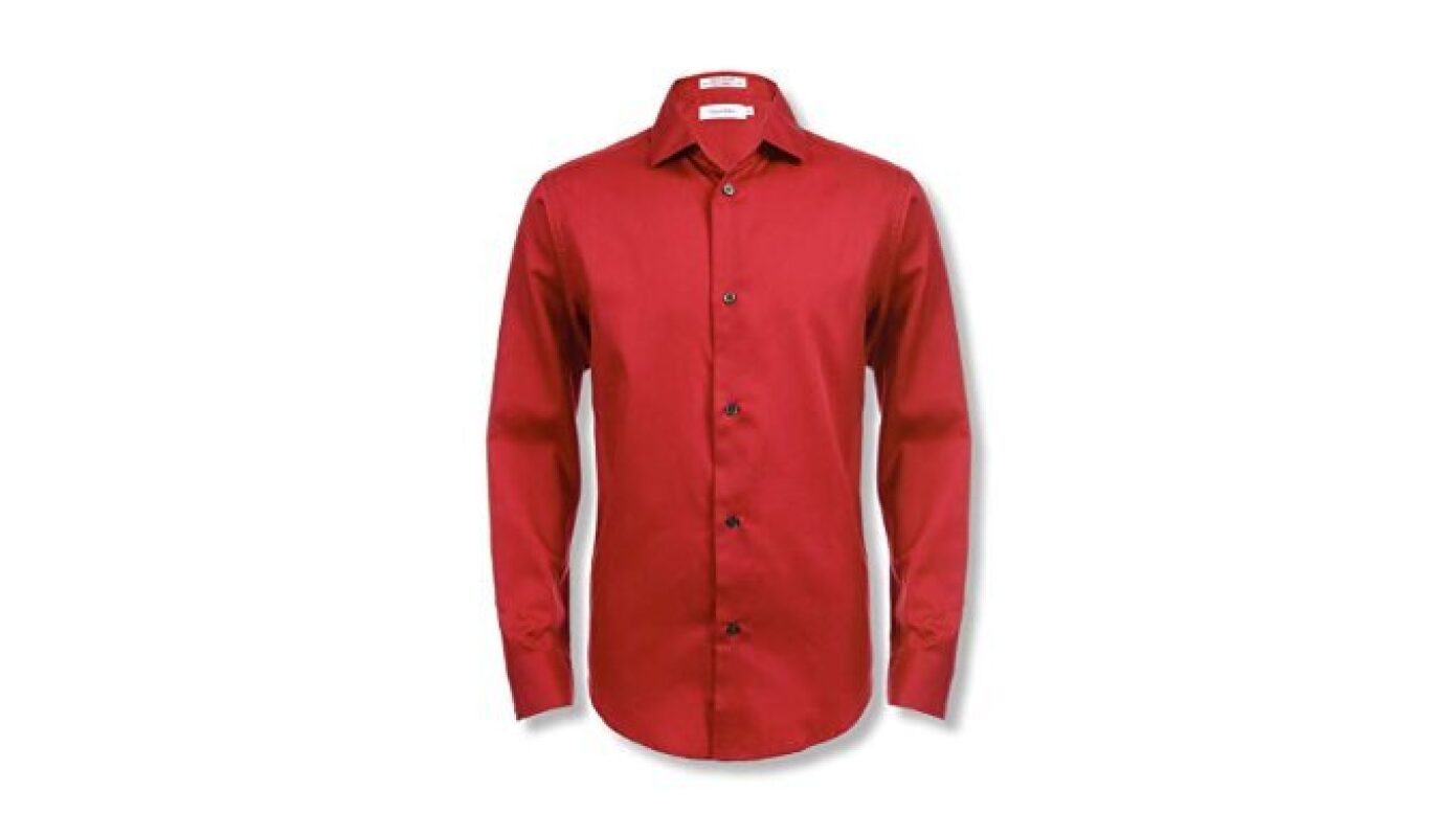 Calvin Klein Boys' Long Sleeve Sateen Dress Shirt - Dark Red, Size 20