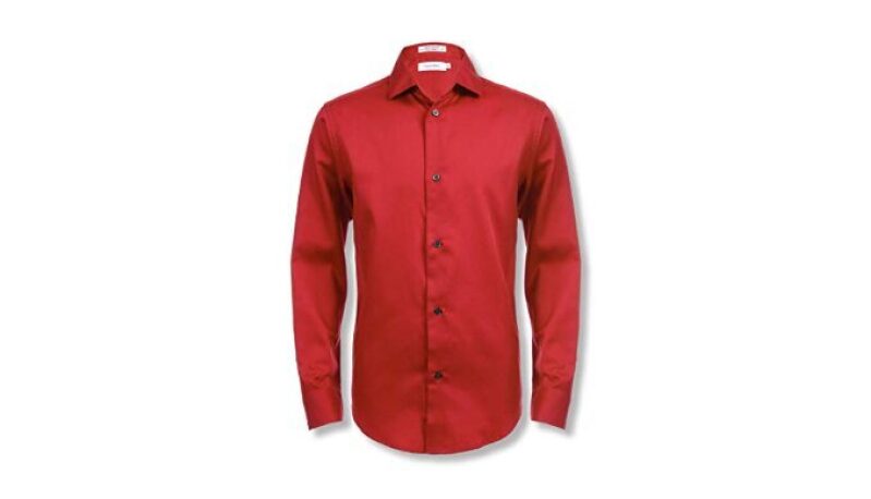 Calvin Klein Boys' Long Sleeve Sateen Dress Shirt - Dark Red, Size 20