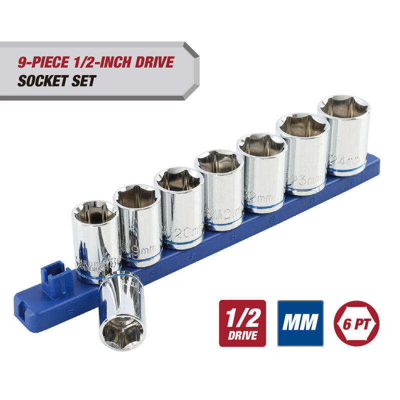 Hyper Tough 9-Piece 1/2-Inch Drive Metric Socket Set - Reliable and Durable