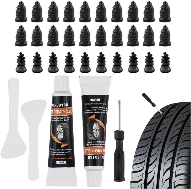 35PCS Flat Tire Repair Kit w/50ml Tire Repair Glue - Quick Fix for Cars & Motorcycles