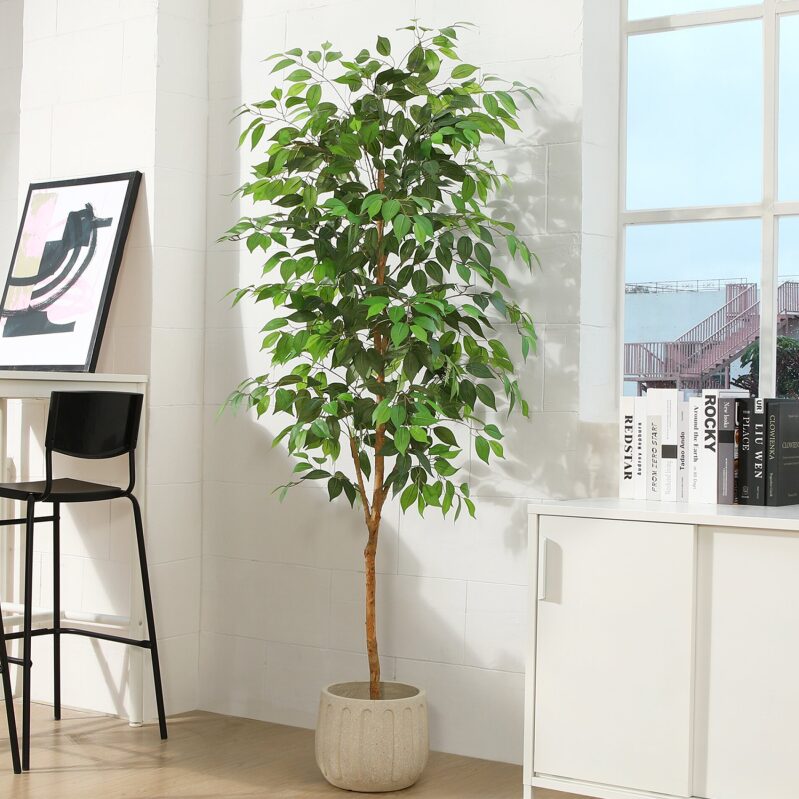 Elegant 6FT Artificial Ficus Tree with Natural Wood Trunk - Perfect for Indoor Spaces