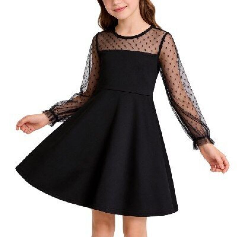 Elegant Black Mesh Dress for Girls - Stylish and Comfortable