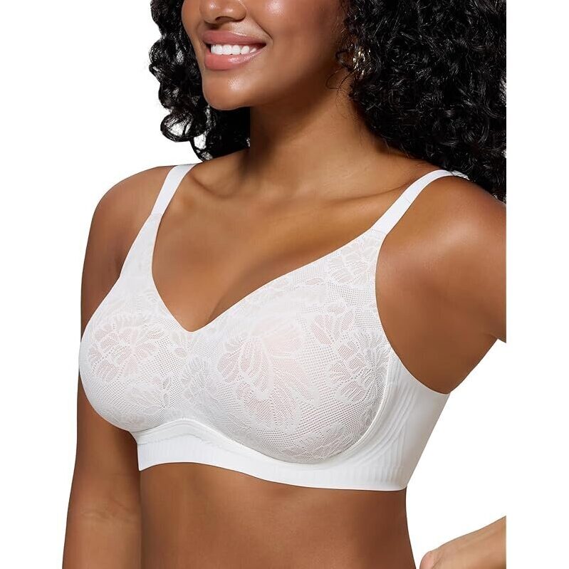 Horisun Seamless Wireless V Neck Push Up Full Coverage Jelly Bra - Lace Jelly Bras for Women