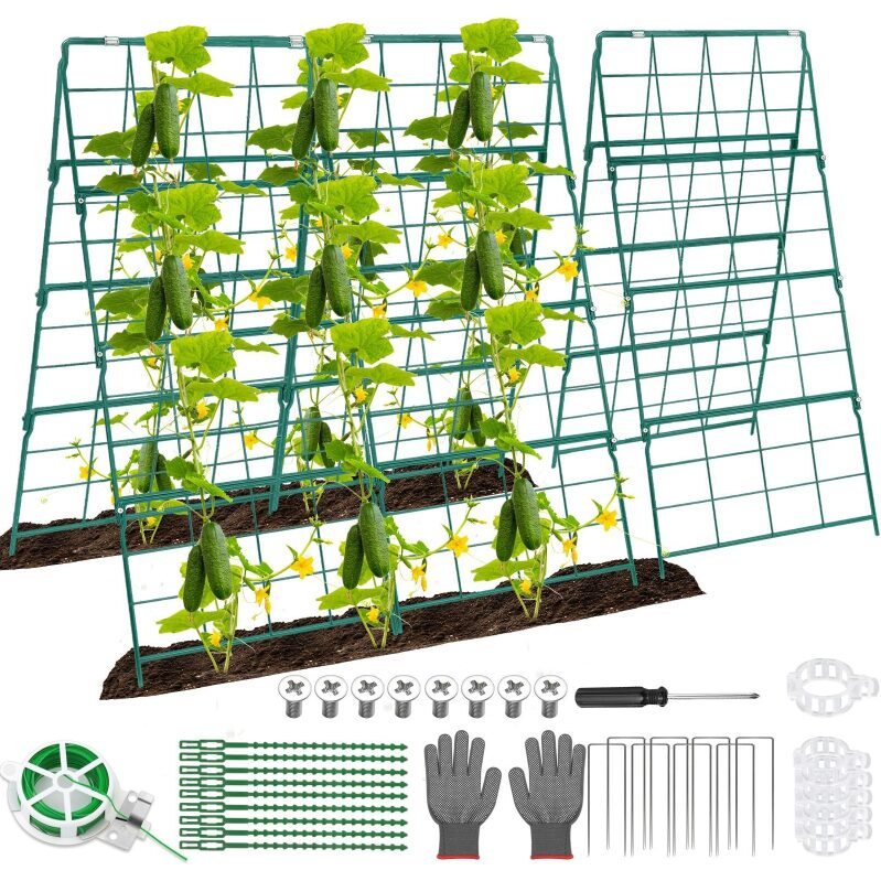 Qinzave Cucumber Trellis for Raised Bed - A Frame Metal Garden