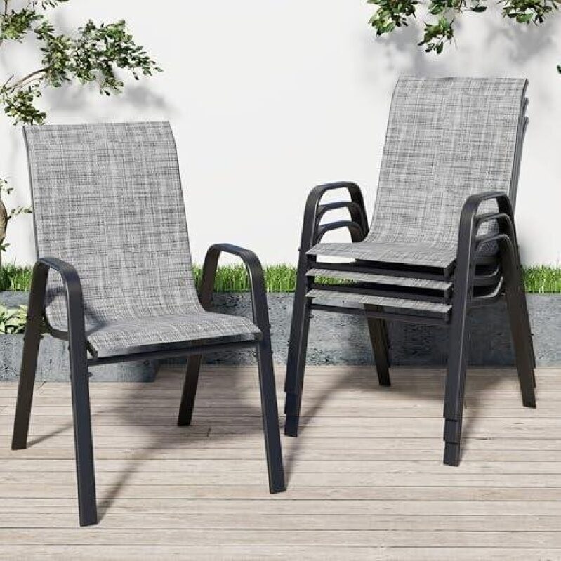 Outdoor Patio Chair Set of 4 with Stackable Design and Special Fabric