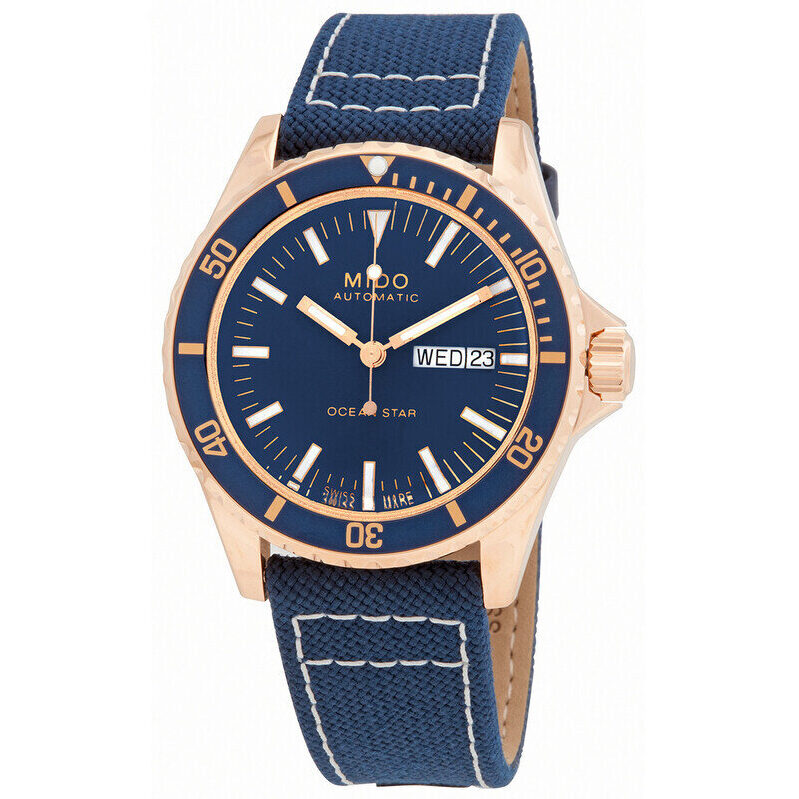 Mido Ocean Star Automatic Blue Dial Men's Watch - Elegant Rose Gold PVD