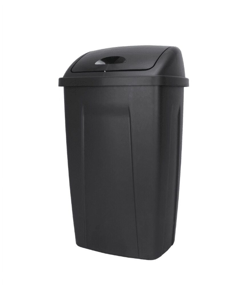 Mainstays Kitchen Trash Can - 13 Gallon Plastic Garbage Bin with Swing Top Lid, Black