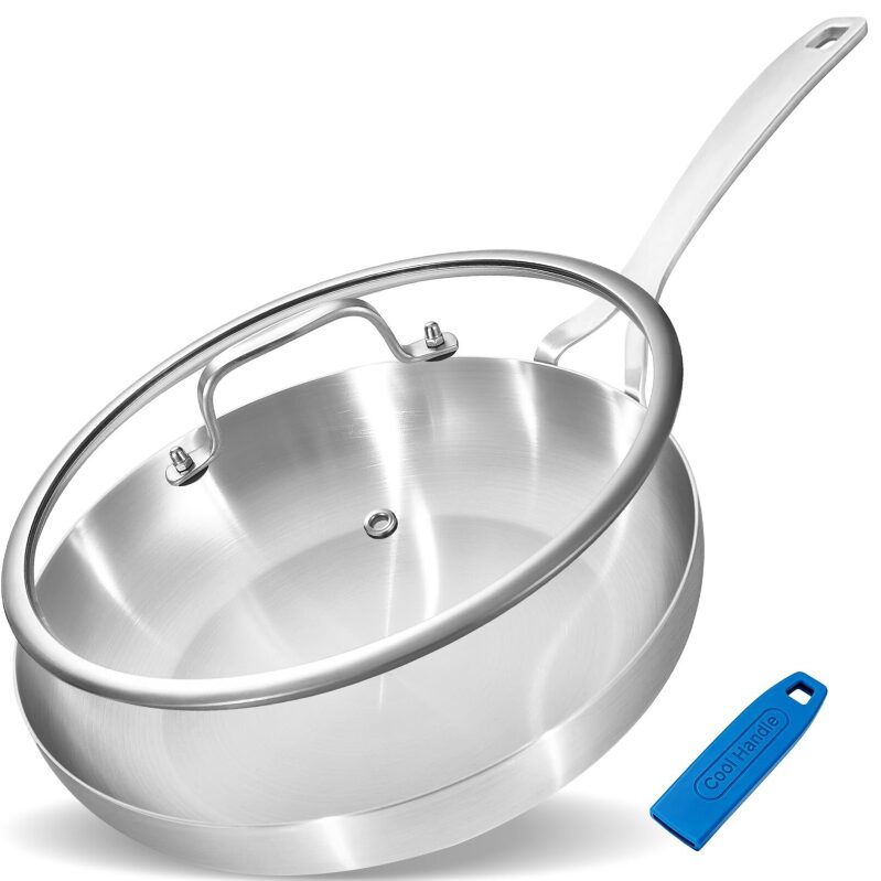 12 Inch Tri-Ply Stainless Steel Frying Pan with Cool Handle