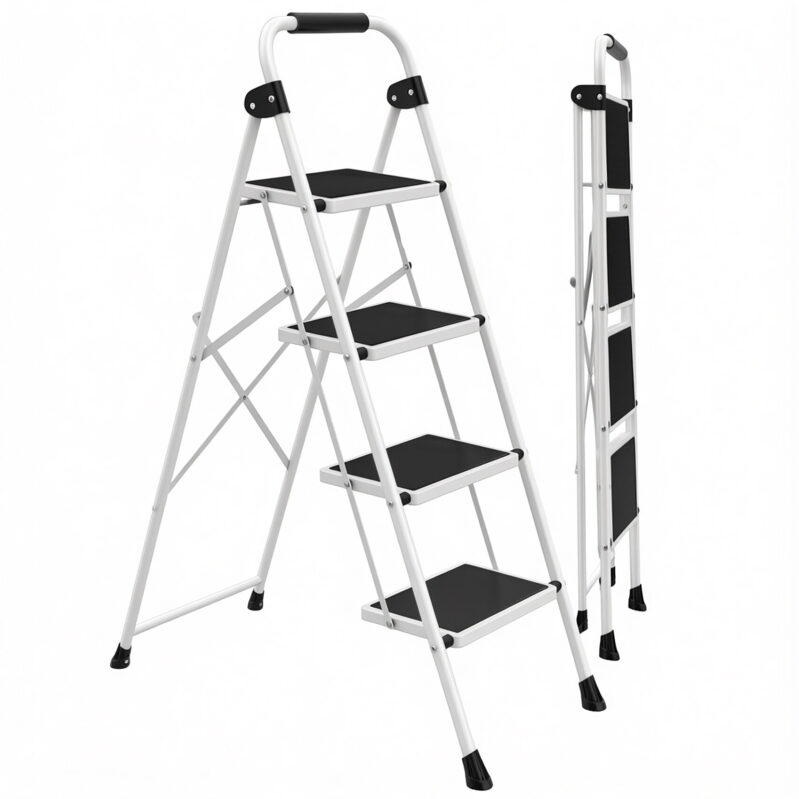 Alvantor Step Ladder: Ultra-Thin Folding Step Stools, 330 lbs Capacity