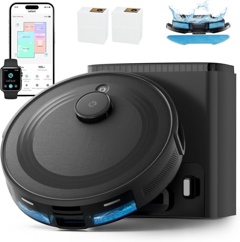 Lefant M2 Plus LiDAR Robot Vacuum and Mop Combo - 6000Pa Suction & 75-Day Self-Empty Base