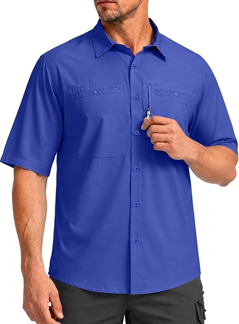 G Gradual Men's Fishing Shirt - UPF 50+ Lightweight Short Sleeve Button Down with Zipper Pockets