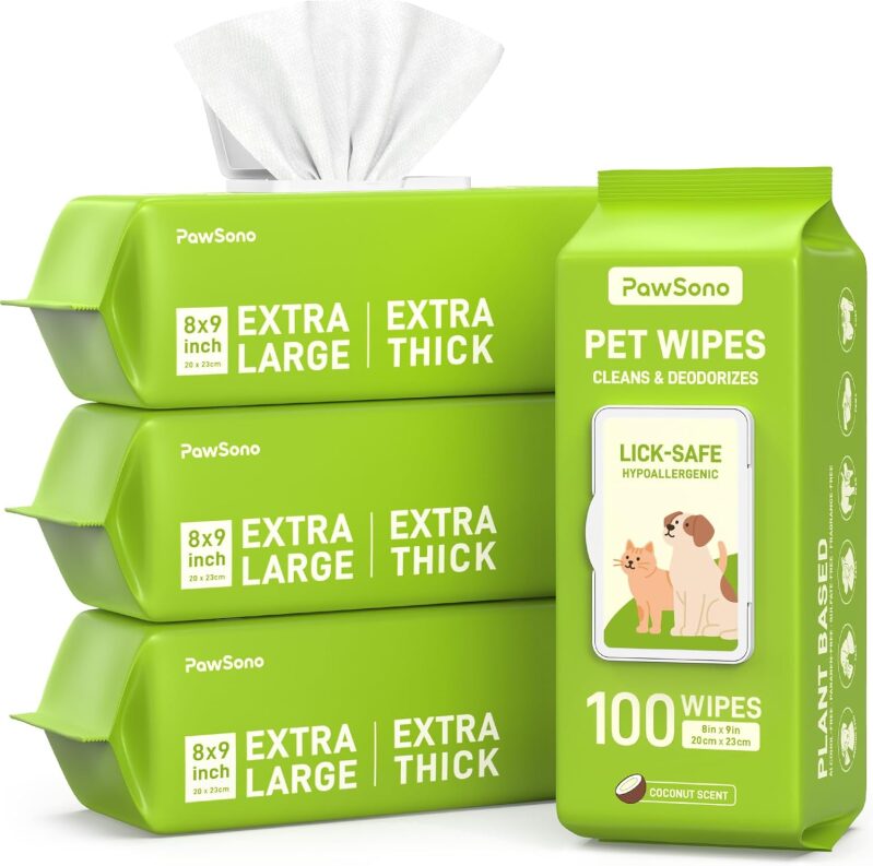 Hypoallergenic Pet Wipes for Dogs & Cats - 400 Count Extra Large Coconut Scented Grooming Wipes