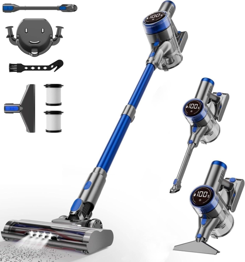 Cordless Vacuum Cleaner - 480W/45Kpa Powerful Stick Vacuum with LED Smart Touch Screen