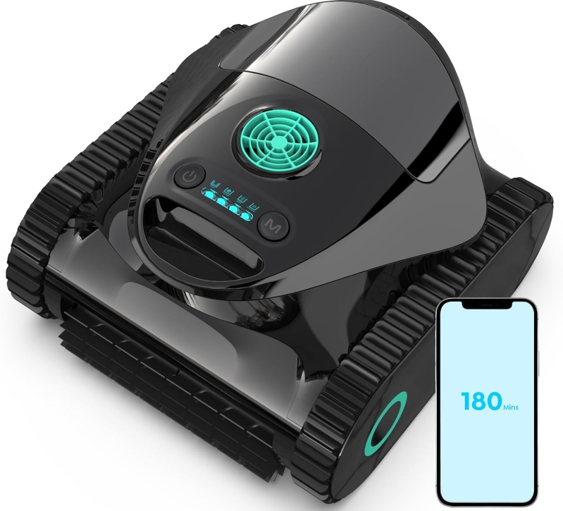 Cordless Robotic Pool Cleaner C1 with Wall Climbing and App Control (Glossy Black)