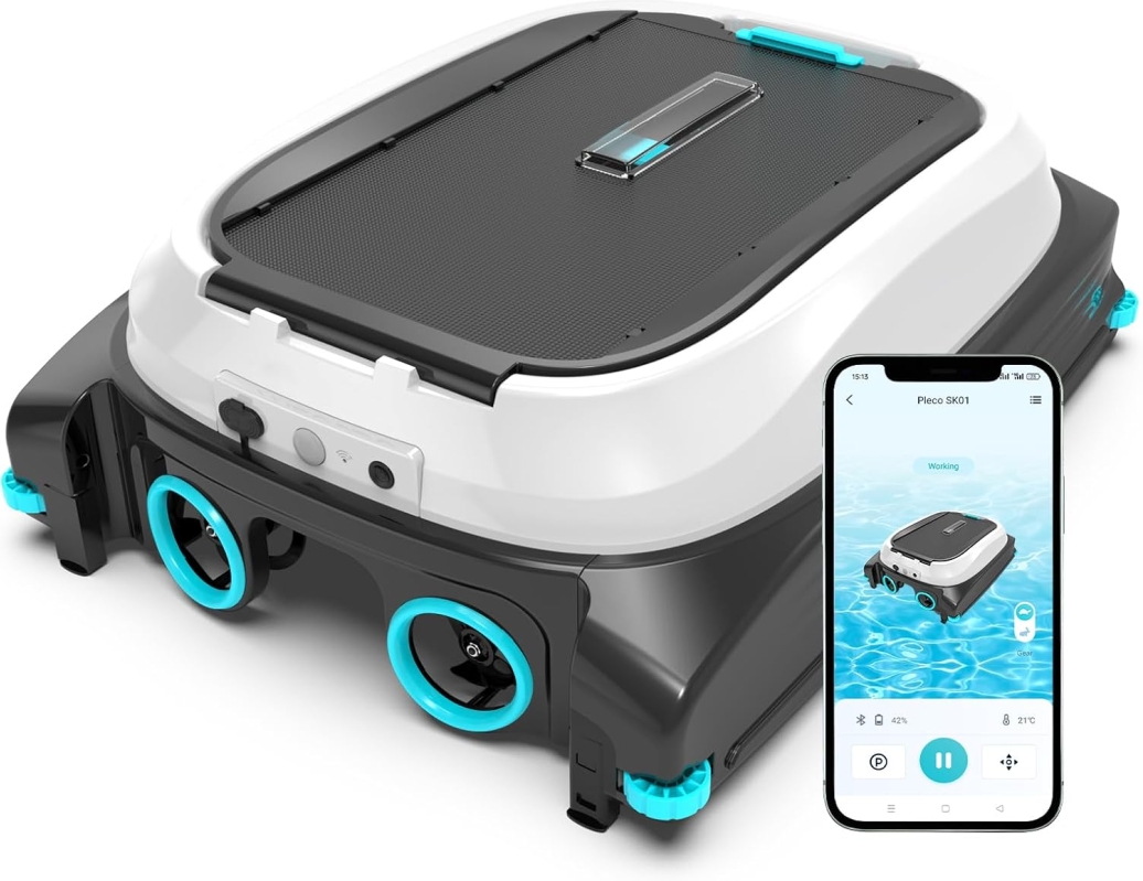 Pleco SK01 Solar Powered Robotic Pool Skimmer with App Control (Obsidian & Ivory)