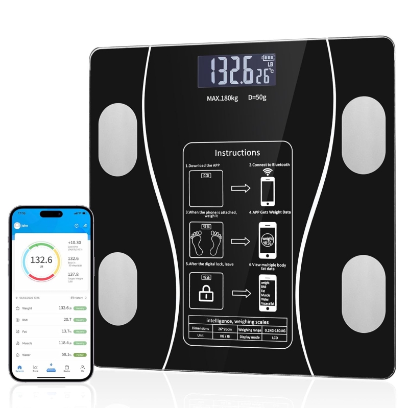 Smart Bluetooth Body Fat Scale with LED Display and Body Composition Analyzer