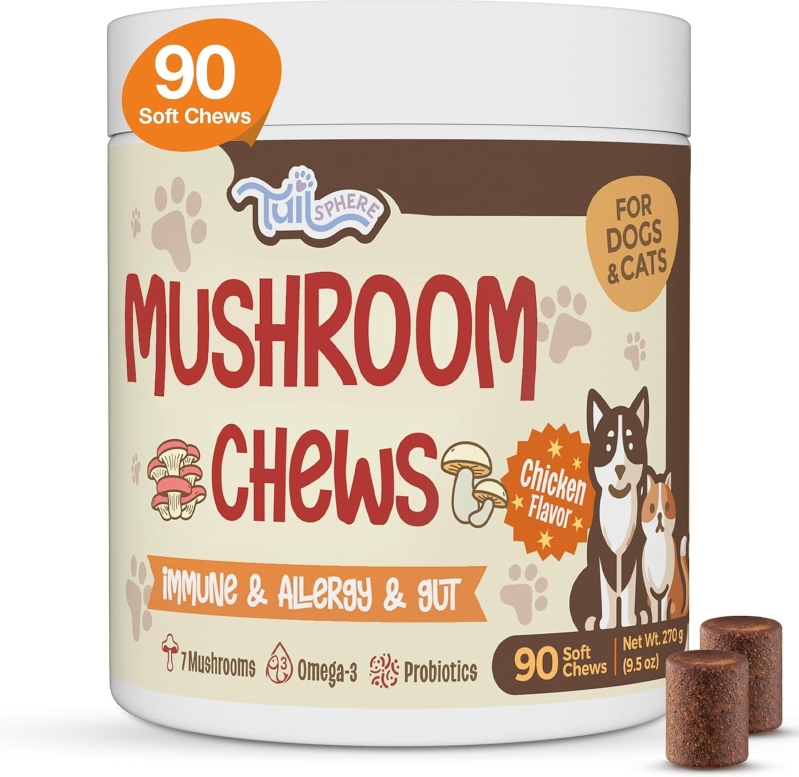 TailSphere 12-in-1 Turkey Tail Mushroom Immune Support Chews for Dogs (90 Count)
