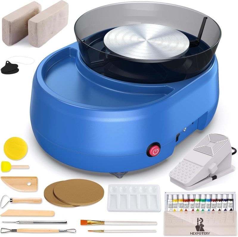 6-Inch Desktop Pottery Wheel Kit for Beginners with 2.2lb Air Dry Clay