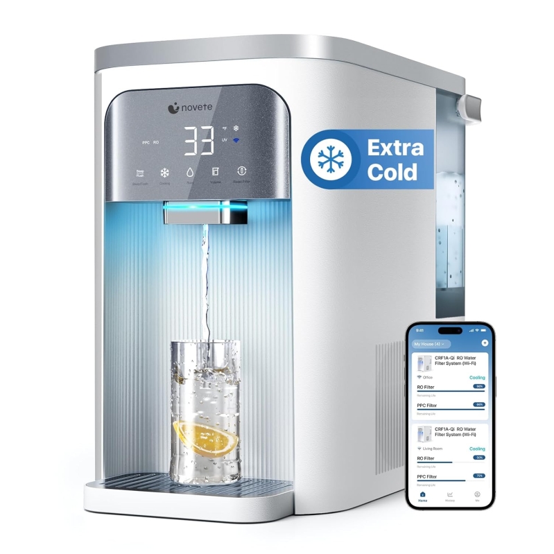 NOVETE Smart Countertop Reverse Osmosis Water Filter System with UV & Cooling (CRF0A-Qi)