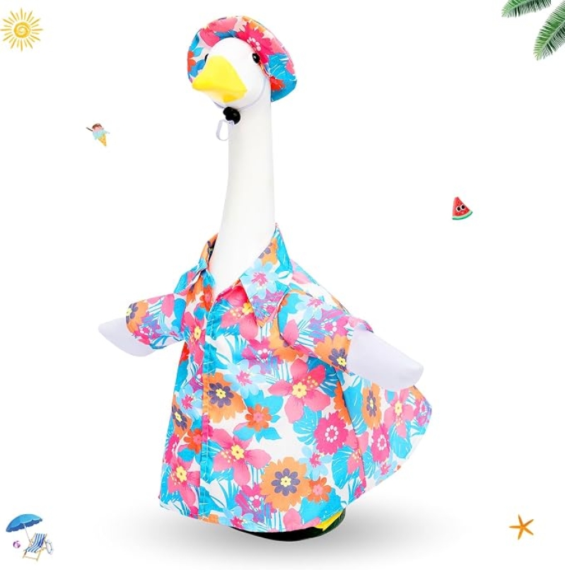 Hawaiian Floral Summer Porch Goose Outfit with Wind-Resistant Sun Hat