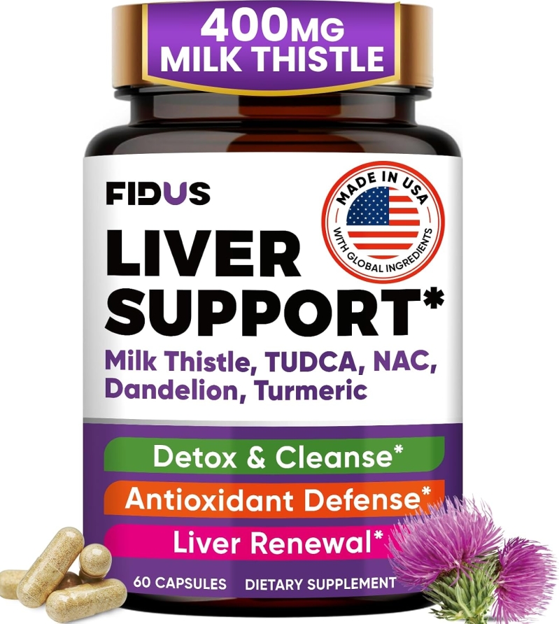 Fidus Liver Cleanse & Repair Supplement – 400mg Milk Thistle (80% Silymarin) with TUDCA, NAC, Turmeric, Artichoke & Dandelion – Liver Support & Digestive Health, 60 Capsules, Made in USA