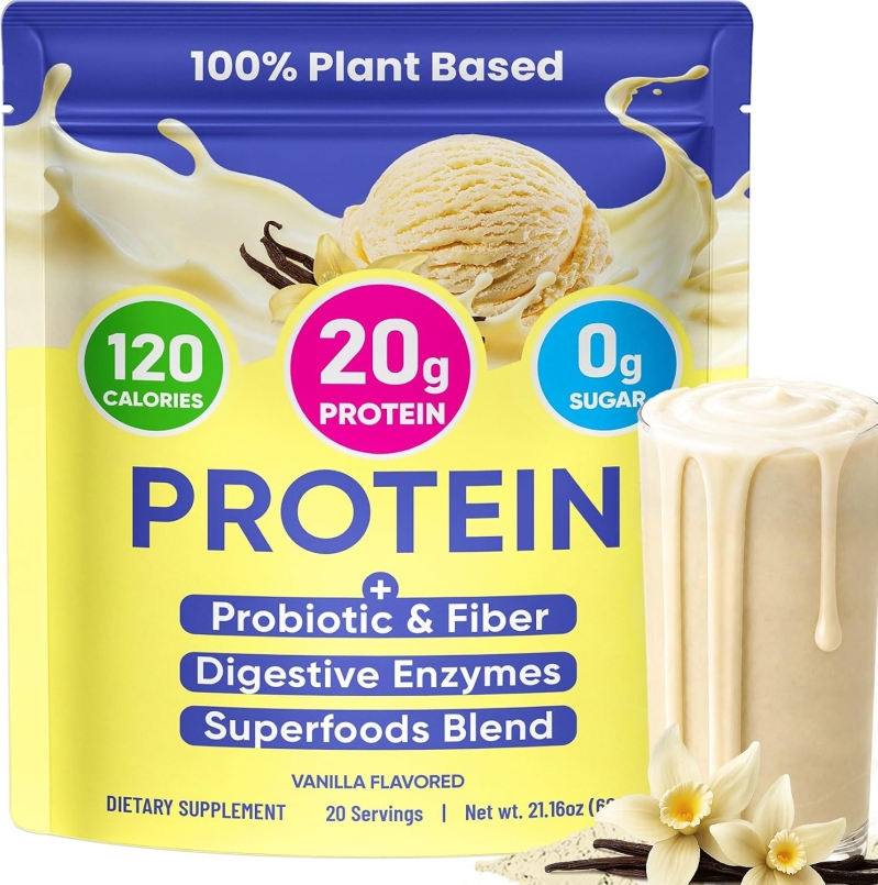 Venture Pal Vegan Protein Powder – 20g Plant Protein with 9B CFU Probiotics, Fiber, Digestive Enzymes & Superfoods, Vanilla, Low Sodium, Keto-Friendly, Gluten & Dairy Free, Non-GMO, 20 Servings