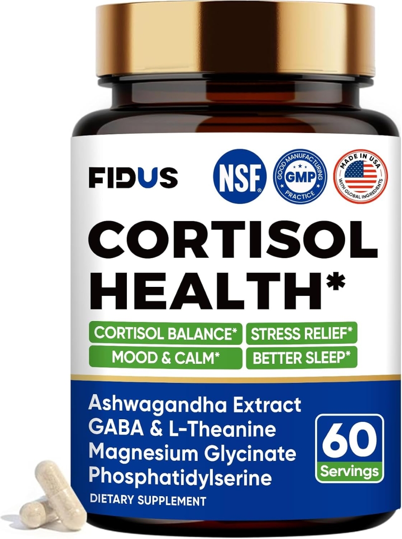 Cortisol Supplement for Women & Men with Ashwagandha & GABA – Magnesium, L-Theanine & Rhodiola, Stress Support for Sleep, Mood & Focus, 60-Day Supply, Made in USA