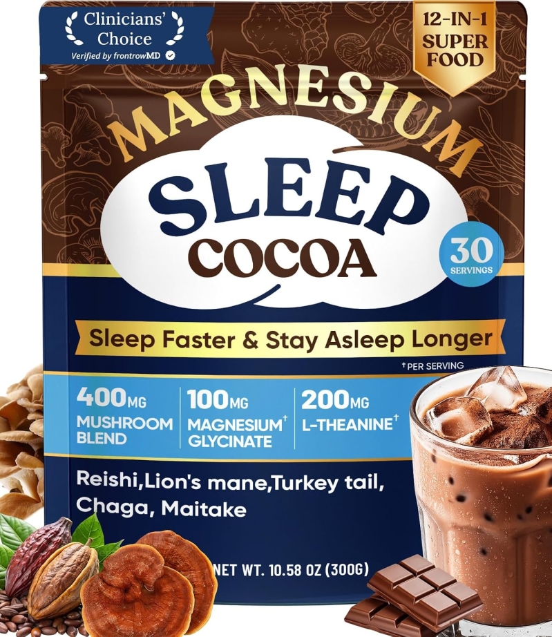 Venture Pal Mushroom Hot Cocoa – Natural Sleep Aid with 12 Superfoods, Melatonin 3mg, Magnesium Glycinate, L-Theanine, Glycine, Lion's Mane, Reishi & Turkey Tail, Bedtime Cocoa Mix, 30 Servings