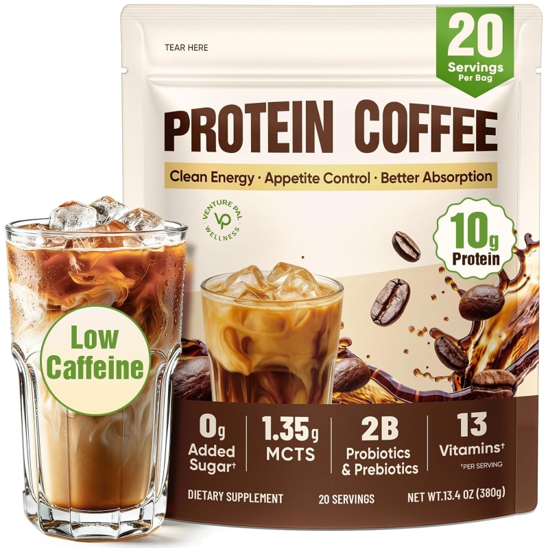 Venture Pal Sugar Free Protein Coffee – Cold Brew Mocha Instant Iced Coffee with MCT Oil, Probiotics, Fiber & 13 Vitamins, 70mg Caffeine, Keto & Gluten-Free, 20 Servings