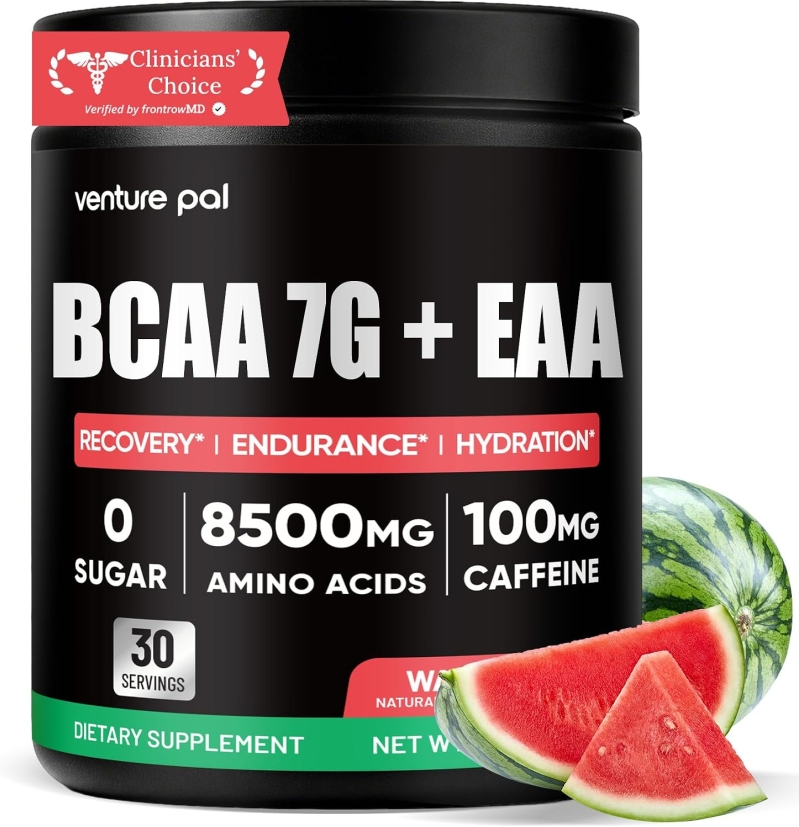 Venture Pal Sugar Free 7g BCAA + EAA Powder – 9 Essential Amino Acids with L-Glutamine, Caffeine, Electrolytes & Vitamins for Muscle Recovery, Growth & Hydration