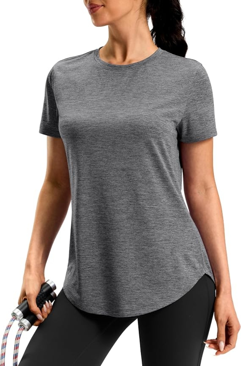 Women's Workout Shirts – Bum-Covering Length Short Sleeve Dry Fit Tops, Lightweight & Breathable for Athletic, Hiking, Running & Summer Wear