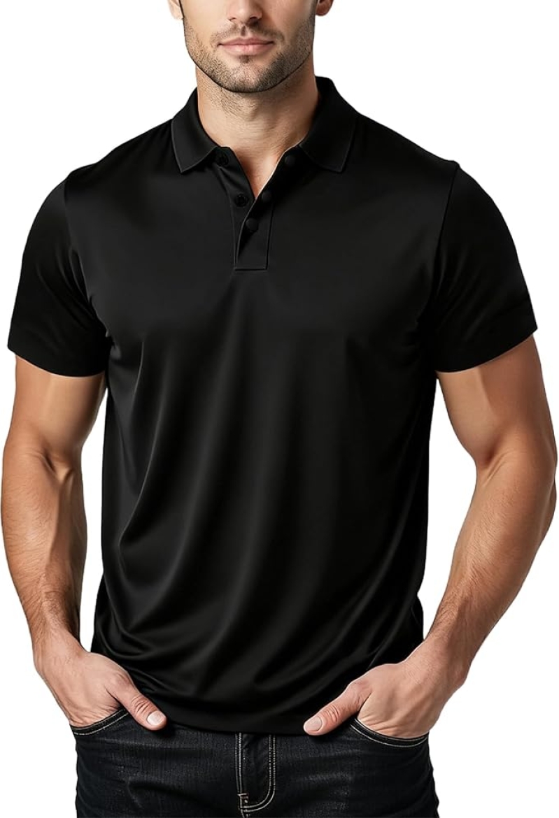 Men's Slim Fit Polo Shirt – Quick Dry Moisture Wicking, High Elasticity, Athletic Fit Polo for Golf, Tennis, Work & Casual Wear (Runs Small, Size Up)