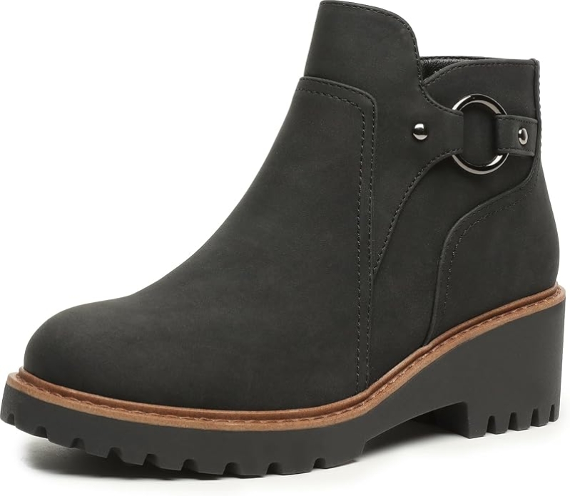 Women's Chunky Low Heel Ankle Boots – Side Zipper Round Toe Lug Sole Booties, Fall Dress Boots for Office, Walking & Casual Outings