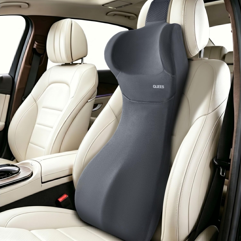 Lumbar Support Pillow for Car with Headrest – Memory Foam Full-Length S-Curve Back & Neck Cushion for Long Drives, Fits Cars, SUVs & Trucks