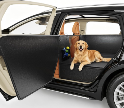 Dog Car Seat Cover for Back Seat with Full Door Protection – Waterproof PU Leather, Non-Slip Hard Bottom, 40% More Space for Cars, SUVs & Small Trucks