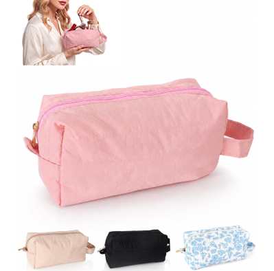 Small Makeup Bag for Women – Wide Open Travel Toiletry Bag & Cosmetic Pouch, Soft Lightweight Nylon Organizer with PVC Dirt-Proof Brush Pocket