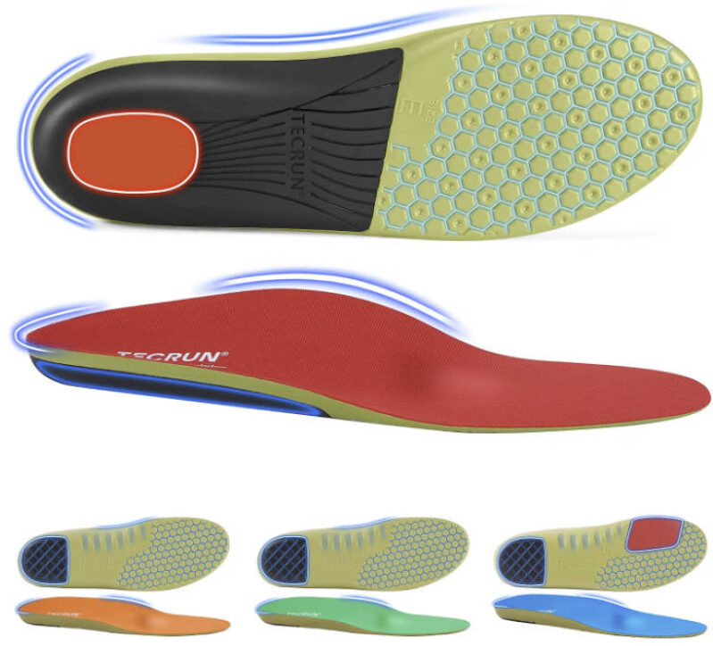 TECRUN Plantar Fasciitis Insoles – Arch Support Inserts for Women & Men, 4 Arch Heights, 10 Sizes, No Trimming, 8-in-1 Foot Pain Relief for Flat & High Arches