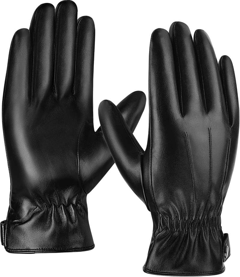 Aegend Leather Gloves for Men – Warm Velvet-Lined Winter Gloves with 360° Full-Hand Touchscreen, Non-Slip Grip for Driving, Cycling & Cold Weather