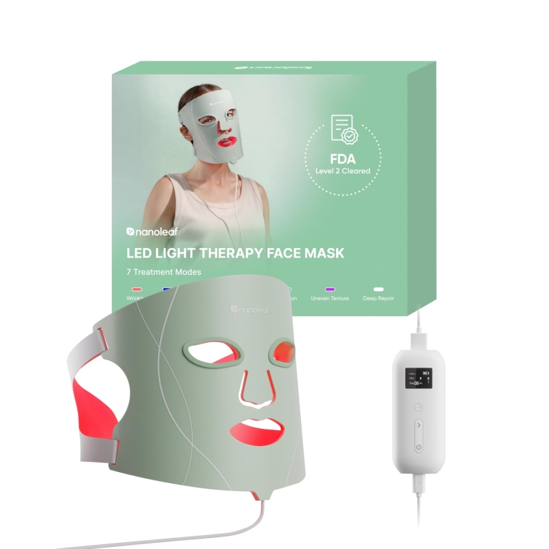 Nanoleaf FDA-Cleared LED Light Therapy Face Mask – 7 Treatment Modes, Red, Blue & Near-Infrared Light, 432 LEDs, Rechargeable Flexible Silicone Facial Device for Anti-Aging