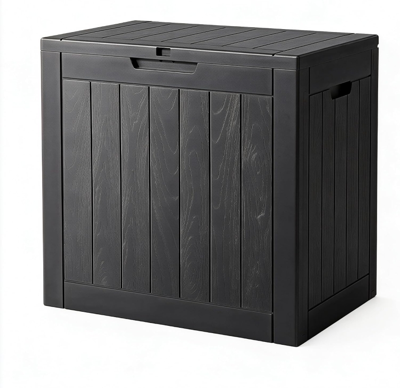 34 Gallon Outdoor Storage Box – Waterproof Lockable Resin Deck Box, Black Rattan-Look, for Package Delivery, Patio Cushions, Garden Tools & Pool Supplies, Tool-Free Assembly