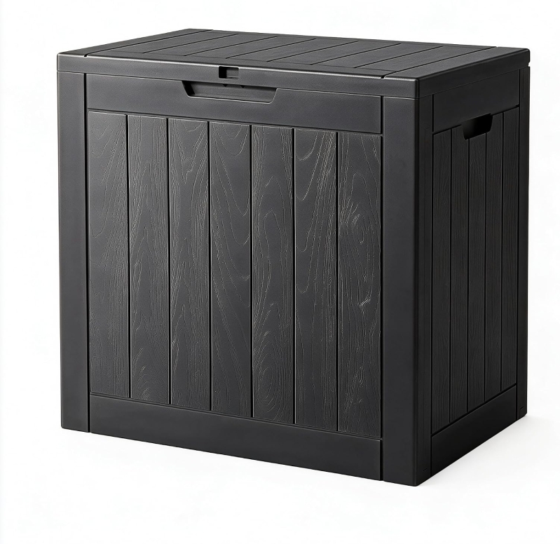 34 Gallon Outdoor Storage Box – Waterproof Lockable Resin Deck Box, Black Rattan-Look, for Package Delivery, Patio Cushions, Garden Tools & Pool Supplies, Tool-Free Assembly