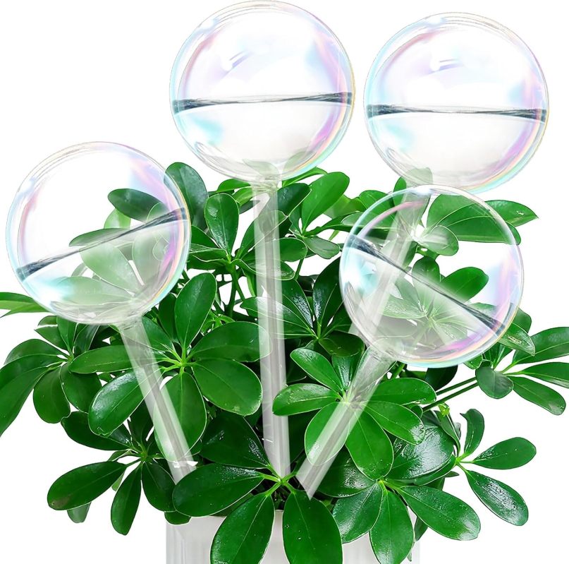 iGarden Self Watering Globes, 4 Pack – Rainbow Glass Plant Watering Bulbs, Borosilicate Self Watering Planter Inserts for Indoor & Outdoor Potted Plants, Vacation Plant Care