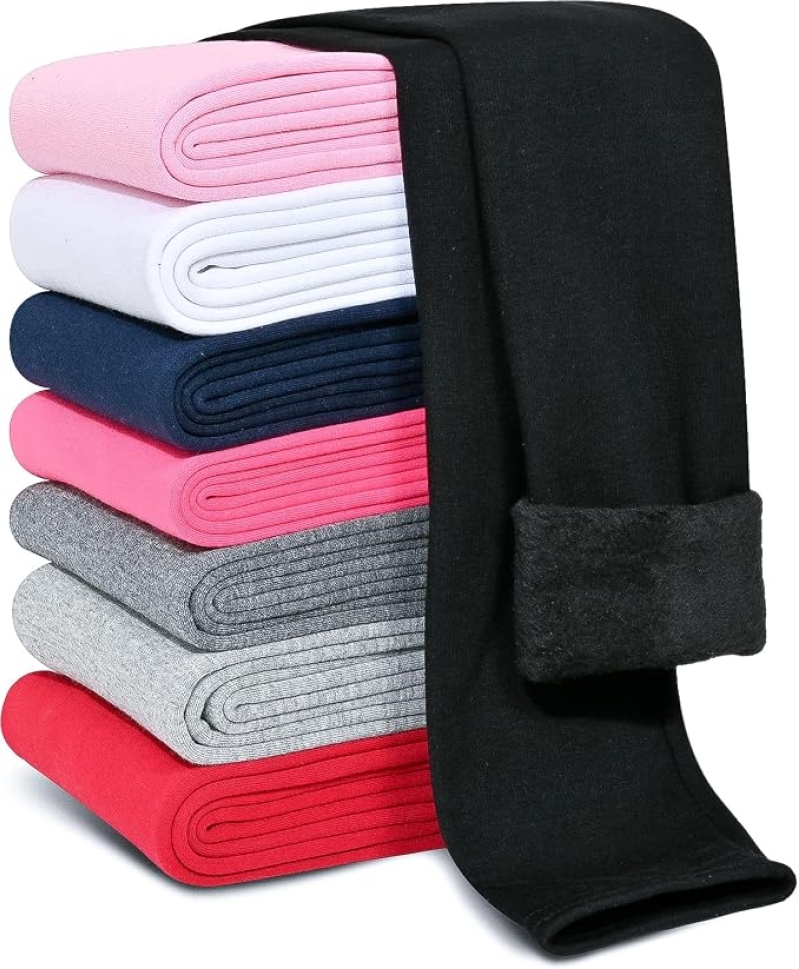 Kiiavoro Girls Fleece Lined Leggings – Cotton Kids Winter Warm Thermal Tights Pants for Toddler & Girls, Stretch Fit Fleece Leggings, Navy Blue, Black, Pink, Machine Washable