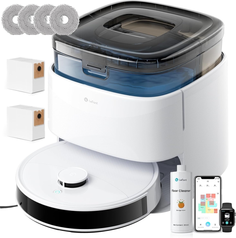 Lefant M3 Robot Vacuum and Mop – 12000Pa Suction, 90-Day Self-Emptying Station, Auto Mop Washing & Cool Air Drying, LiDAR Obstacle Avoidance, 5G WiFi for Pet Hair & Carpets