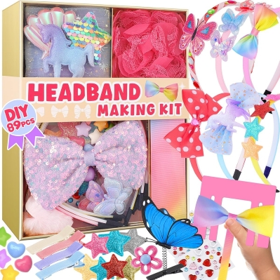 yasest Headband Making Kit for Girls – 89PCS DIY Hair Accessories Craft Kit with Bow Maker, Ribbons, Flowers & Charms, Birthday Gift for 5 6 7 8 9 10 Year Old Girls
