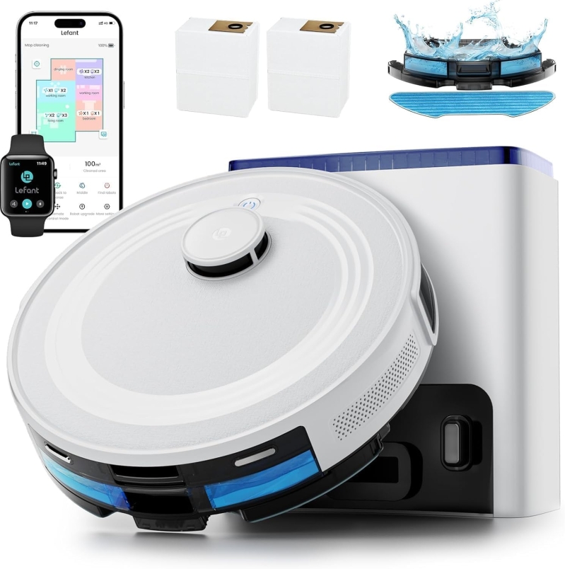 Lefant M2L Plus Robot Vacuum and Mop – 6000Pa Suction, Self-Emptying Dock (Up to 75 Days), LiDAR Navigation, PSD Obstacle Avoidance, 130-Min Runtime, WiFi 2.4G/5G, Alexa/App Control