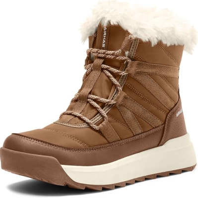 Women’s Warm Snow Boots – Fur Lined Winter Booties with Water-Resistant Upper, Lace-Up Gusseted Tongue & Anti-Slip Sole, Lightweight Cold Weather Walking Boots