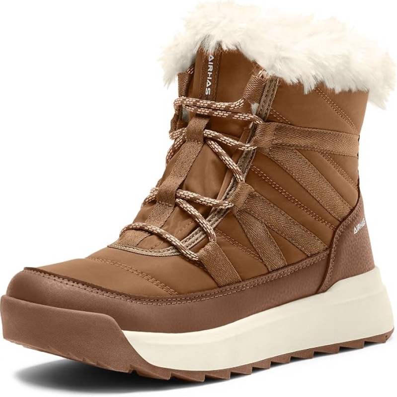 Women’s Warm Snow Boots – Fur Lined Winter Booties with Water-Resistant Upper, Lace-Up Gusseted Tongue & Anti-Slip Sole, Lightweight Cold Weather Walking Boots