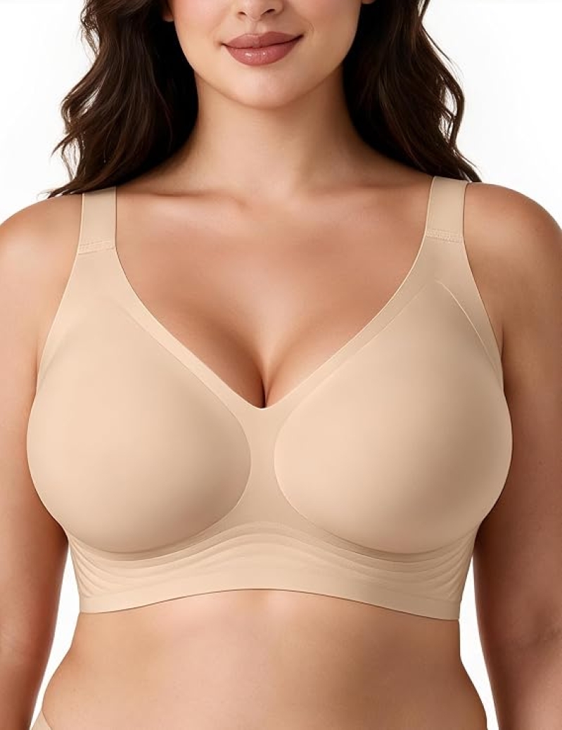 Jelly Bra Seamless Wireless Bra for Women – Full Coverage Deep V Comfort Bra with Soft Lift, No Underwire, Smoothing Back & Sides, Plus Size Everyday Bra for Daily Wear