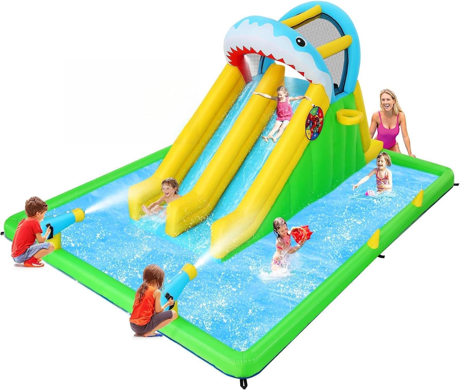 Shark Attack Inflatable Water Slide | 8-in-1 Bounce House - CP Deals